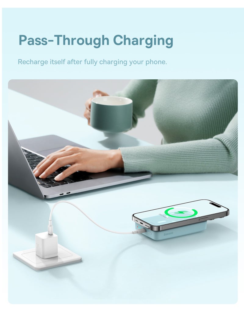 Baseus - 10000 mAh Magnetic Mini Wireless Portable Magsafe Power Bank, PD 30W Fast Charger With USB-C Cable For iPhone 15/15 Plus/ 15 Pro/ 15 Pro Max All iPhone Series And Any Many More Blue - Image 1