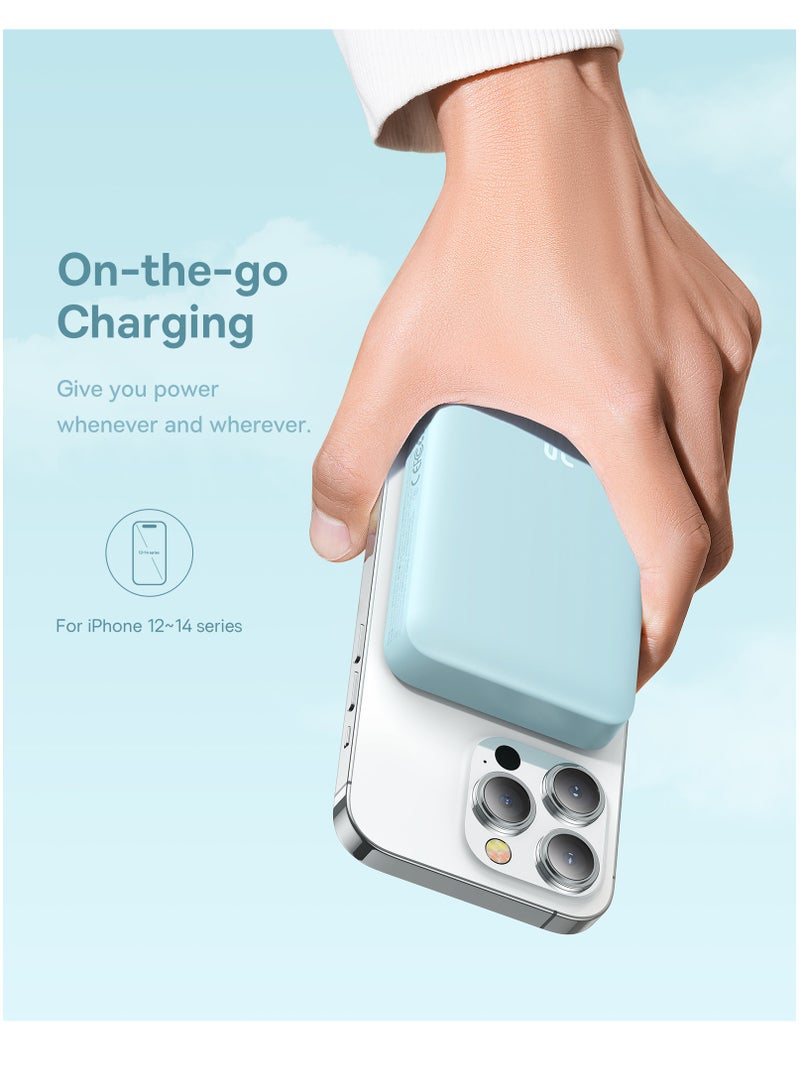 Baseus 10000 mAh Magnetic Mini Wireless Portable Magsafe Power Bank, PD 30W Fast Charger With USB-C Cable For iPhone 15/15 Plus/ 15 Pro/ 15 Pro Max All iPhone Series And Any Many More Blue  - Image 5
