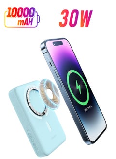 Baseus 10000 mAh Magnetic Mini Wireless Portable Magsafe Power Bank, PD 30W Fast Charger With USB-C Cable For iPhone 15/15 Plus/ 15 Pro/ 15 Pro Max All iPhone Series And Any Many More Blue  - Image 1