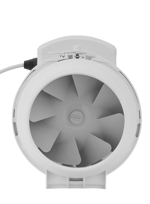 6” In Line Exhaust Fan With 2 Speed, 2150 rpm Speed, 370CFM, Rust Free, Low Noise, Installed In Loft Or Roof Space, Overrun Timer Adjustable From 2-30 Minutes, 28 W GF21192 White