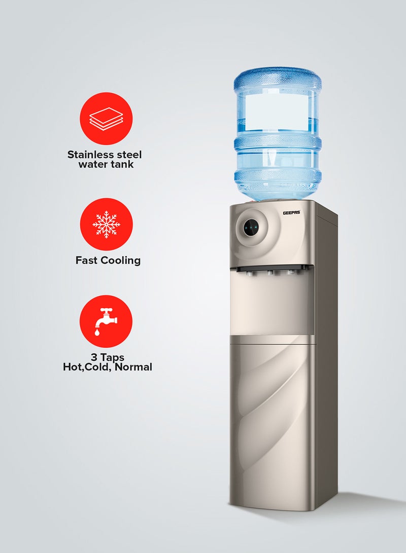 GEEPAS Hot & Cold Water Dispenser With Cabinet, Stainless Steel Water Tank, Normal, Hot & Cold Function, Child Safety Lock, SUS304 Stainless Pipe, Childproof Tap Design, Low Noise Design GWD17028 Golden  - Image 1