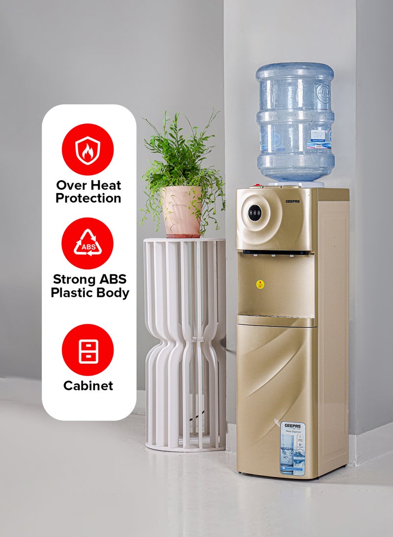 GEEPAS Hot & Cold Water Dispenser With Cabinet, Stainless Steel Water Tank, Normal, Hot & Cold Function, Child Safety Lock, SUS304 Stainless Pipe, Childproof Tap Design, Low Noise Design GWD17028 Golden  - Image 5