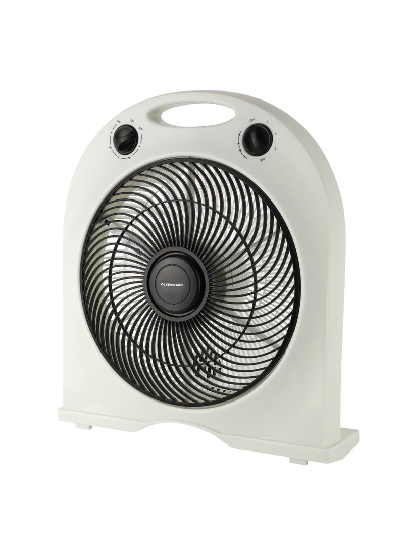 Olsenmark 12" Box Fan, 3 Speed Controls and 5 Leaf Blades, 120 Minute Timer and 360 Degree Rotating Grill, 2 Years Warranty OMF1855 White - Image 4