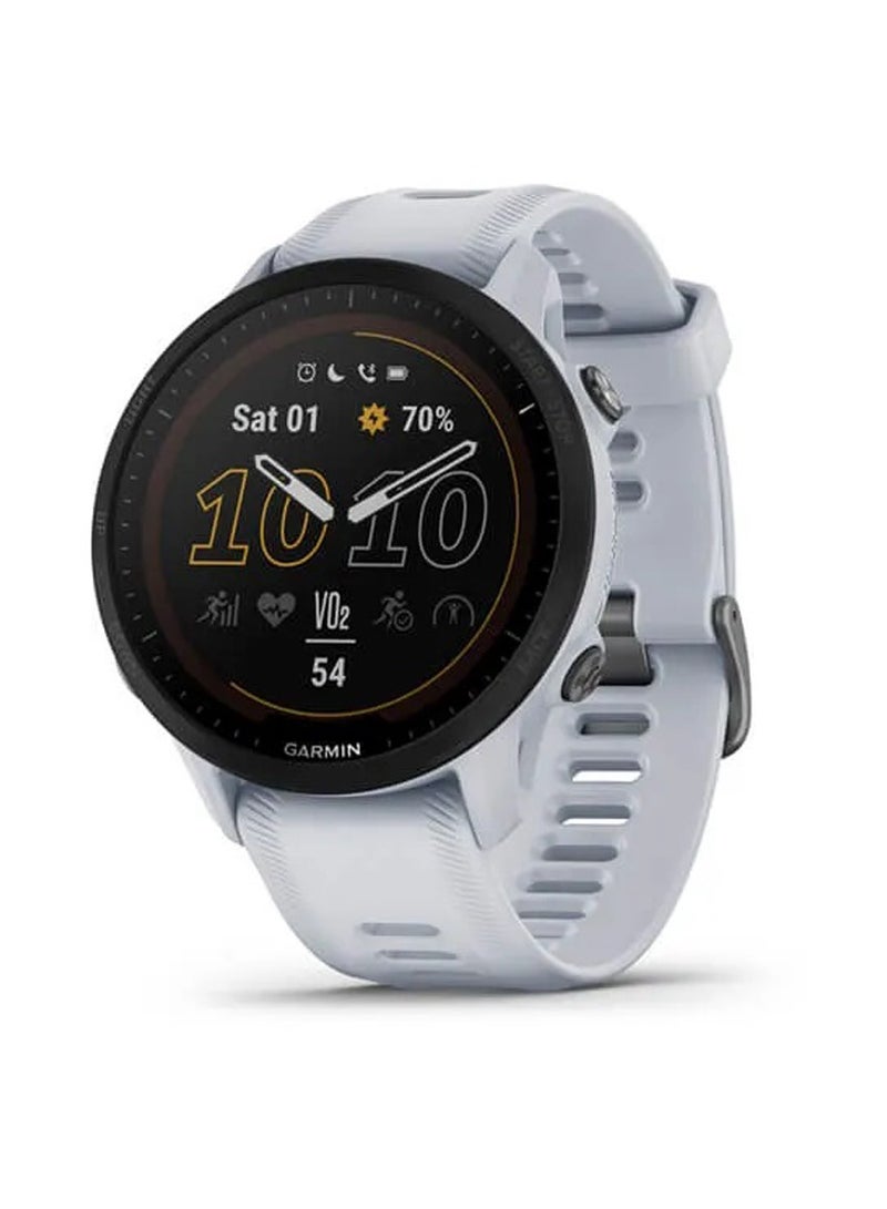 GARMIN Forerunner 955 - 46.5MM - Solar - Up To 15 Days of Battery Life - 1.3"inch Sunlight-Visible Display, Scratch Resistant, Corning Gorillaa Glass Dx, Heart Rate Monitor, All Day Stress Monitor, Advanced GPS Features, Built-in GNSS and Sports App, iOS and Android Compatible White Stone White Stone  - Image 1