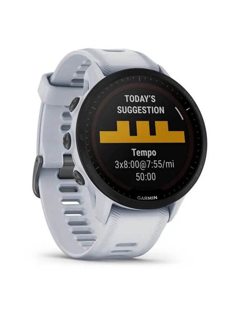 GARMIN Forerunner 955 - 46.5MM - Solar - Up To 15 Days of Battery Life - 1.3"inch Sunlight-Visible Display, Scratch Resistant, Corning Gorillaa Glass Dx, Heart Rate Monitor, All Day Stress Monitor, Advanced GPS Features, Built-in GNSS and Sports App, iOS and Android Compatible White Stone White Stone  - Image 2