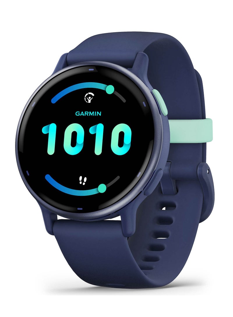 GARMIN - Vivoactive 5 - 42MM - Up To 11 Days Battery Life - 1.2"inch Amoled Display, Scratch Resistant, Corning® Gorilla® Glass 3, Heart Rate Monitor, Stress Tracking, Advanced GPS Features, Built-in GNSS and Sports App, iOS and Android Compatible Navy - Image 1