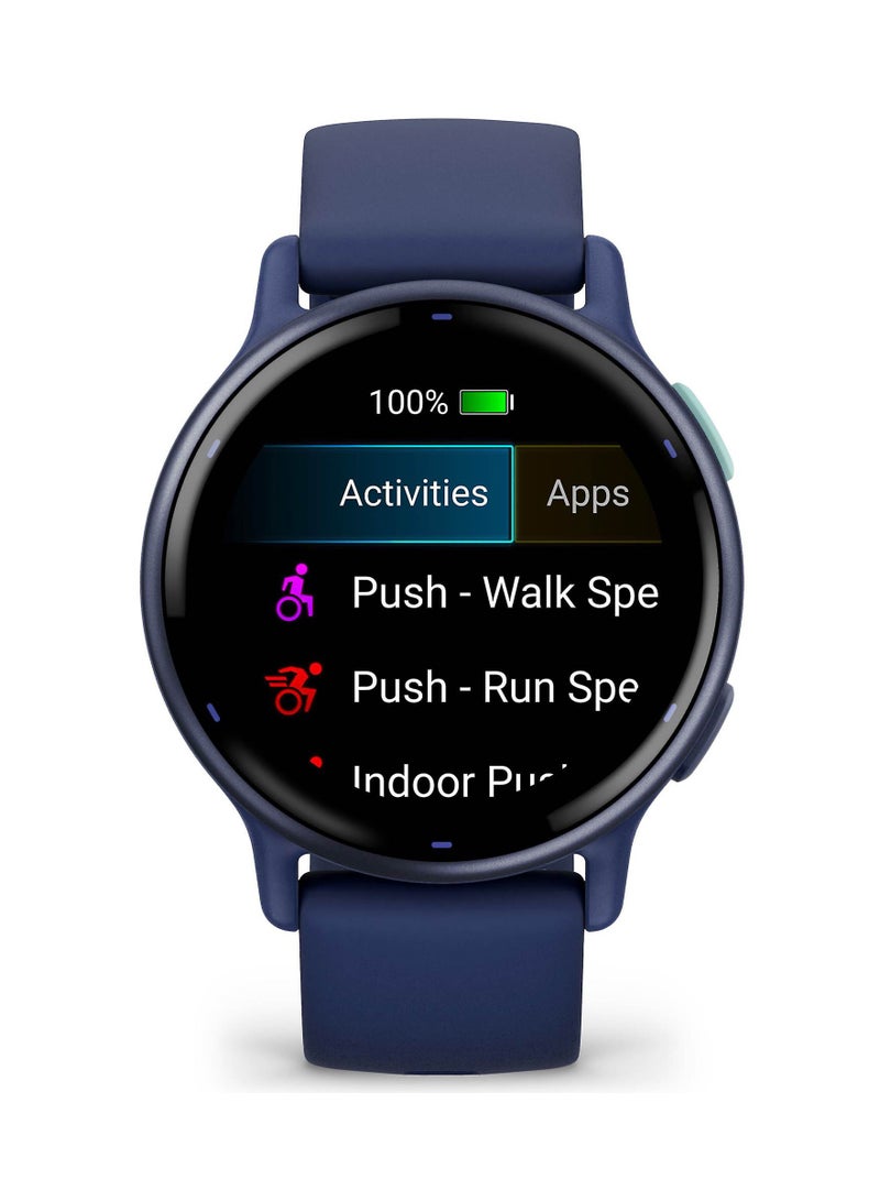 GARMIN - Vivoactive 5 - 42MM - Up To 11 Days Battery Life - 1.2"inch Amoled Display, Scratch Resistant, Corning® Gorilla® Glass 3, Heart Rate Monitor, Stress Tracking, Advanced GPS Features, Built-in GNSS and Sports App, iOS and Android Compatible Navy - Image 1