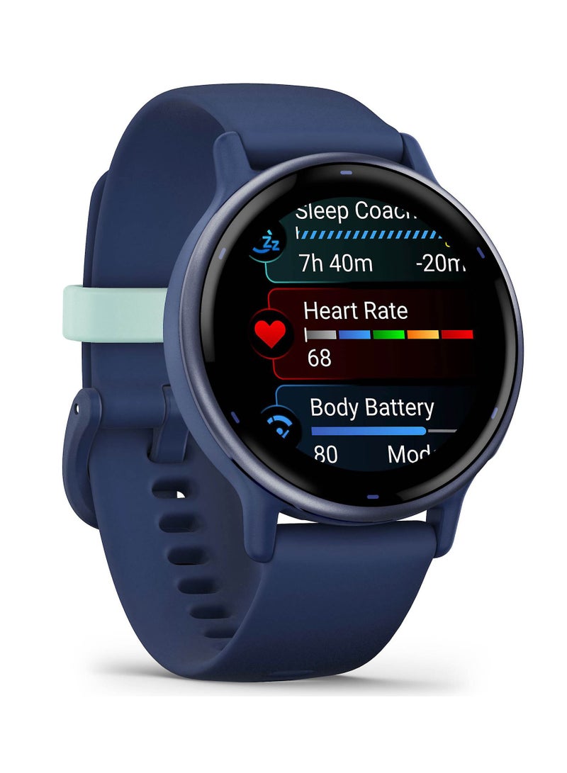GARMIN - Vivoactive 5 - 42MM - Up To 11 Days Battery Life - 1.2"inch Amoled Display, Scratch Resistant, Corning® Gorilla® Glass 3, Heart Rate Monitor, Stress Tracking, Advanced GPS Features, Built-in GNSS and Sports App, iOS and Android Compatible Navy - Image 1