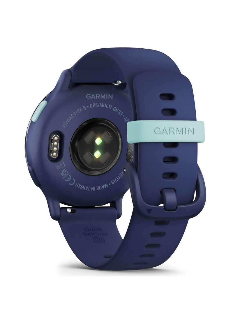 GARMIN - Vivoactive 5 - 42MM - Up To 11 Days Battery Life - 1.2"inch Amoled Display, Scratch Resistant, Corning® Gorilla® Glass 3, Heart Rate Monitor, Stress Tracking, Advanced GPS Features, Built-in GNSS and Sports App, iOS and Android Compatible Navy - Image 1