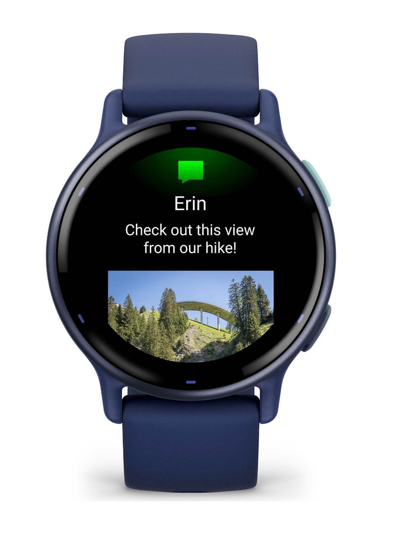 GARMIN - Vivoactive 5 - 42MM - Up To 11 Days Battery Life - 1.2"inch Amoled Display, Scratch Resistant, Corning® Gorilla® Glass 3, Heart Rate Monitor, Stress Tracking, Advanced GPS Features, Built-in GNSS and Sports App, iOS and Android Compatible Navy - Image 1