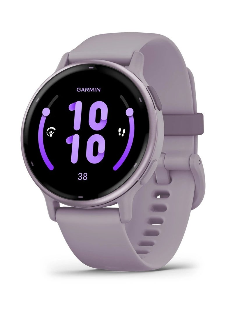 GARMIN - Vivoactive 5 - 42MM - Up To 11 Days Battery Life - 1.2"inch Amoled Display, Scratch Resistant, Corning® Gorilla® Glass 3, Heart Rate Monitor, Stress Tracking, Advanced GPS Features, Built-in GNSS and Sports App, iOS and Android Compatible Orchid - Image 1