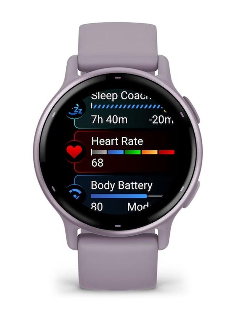 GARMIN - Vivoactive 5 - 42MM - Up To 11 Days Battery Life - 1.2"inch Amoled Display, Scratch Resistant, Corning® Gorilla® Glass 3, Heart Rate Monitor, Stress Tracking, Advanced GPS Features, Built-in GNSS and Sports App, iOS and Android Compatible Orchid - Image 1