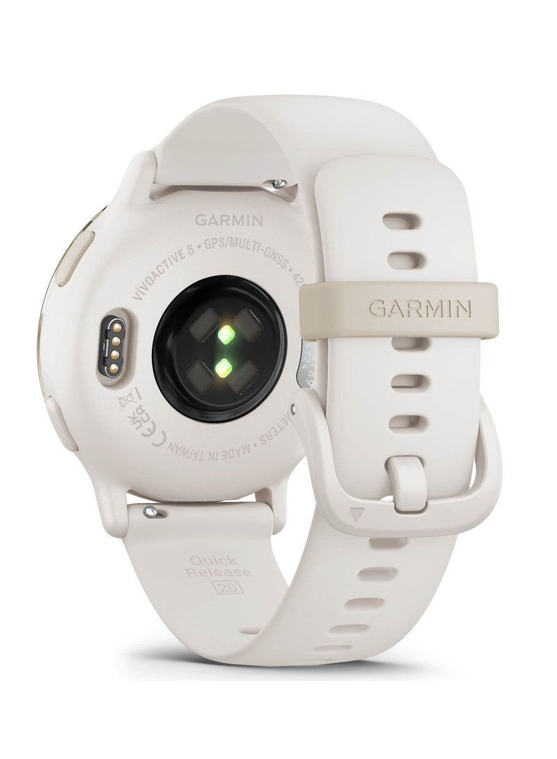 GARMIN - Vivoactive 5 - 42MM - Up To 11 Days Battery Life - 1.2"inch Amoled Display, Scratch Resistant, Corning® Gorilla® Glass 3, Heart Rate Monitor, Stress Tracking, Advanced GPS Features, Built-in GNSS and Sports App, iOS and Android Compatible Ivory - Image 1