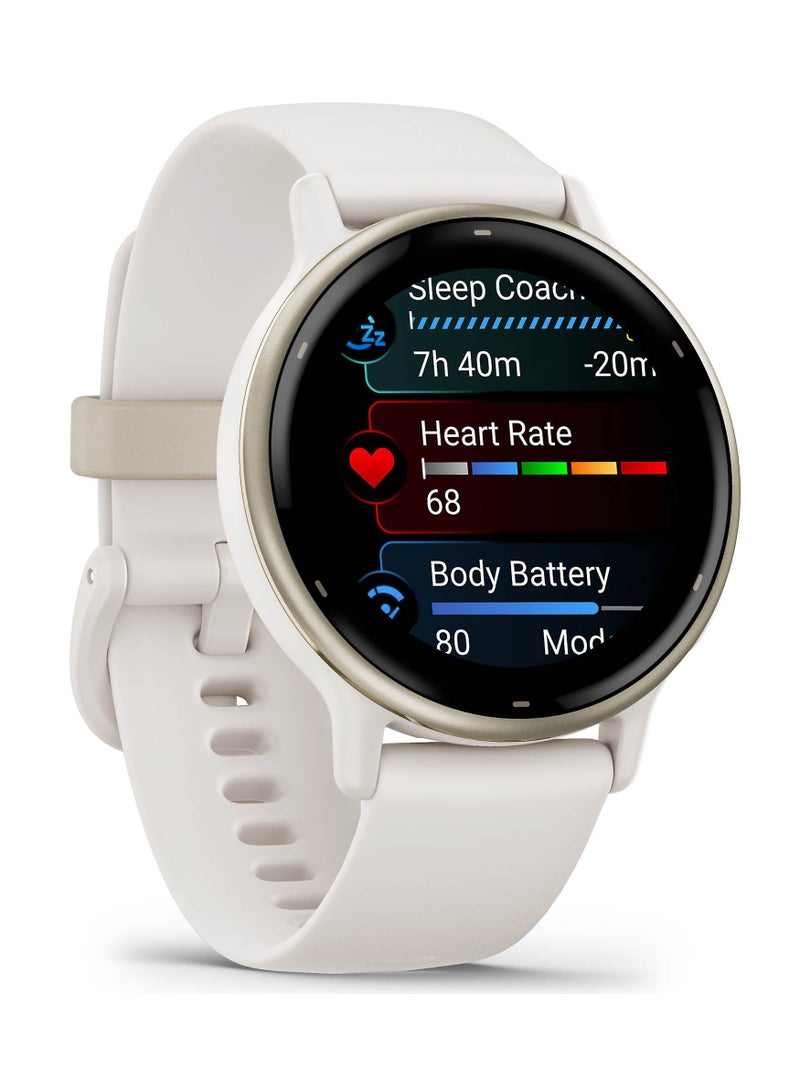 GARMIN - Vivoactive 5 - 42MM - Up To 11 Days Battery Life - 1.2"inch Amoled Display, Scratch Resistant, Corning® Gorilla® Glass 3, Heart Rate Monitor, Stress Tracking, Advanced GPS Features, Built-in GNSS and Sports App, iOS and Android Compatible Ivory - Image 1