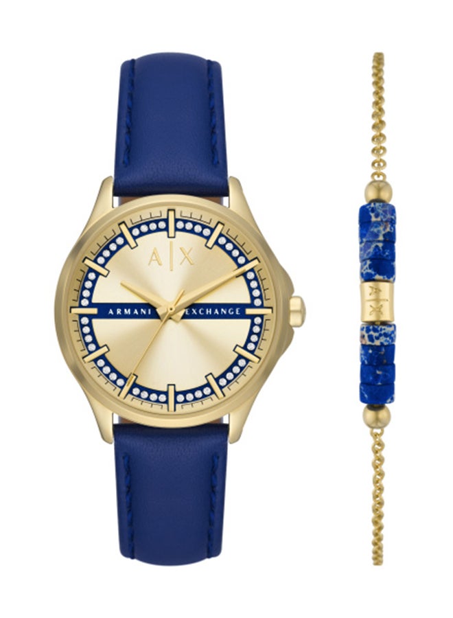 ارماني اكسشينج ساعة يد نسائية من الجلد بعقارب دائرية الشكل AX7135SET - 36 ملم