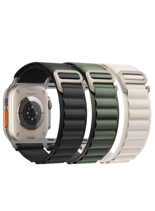MARGOUN - 3 Pack Alpine Loop Band For Apple Watch Band 49Mm/45Mm/44Mm/42Mm Nylon Woven Sport Strap Compatible With iWatch Series Ultra2/Ultra/8/7/SE/6/5/4/3/2/1 Adjustable With Metal G-Hook Strap Multicolour2 - Image 1