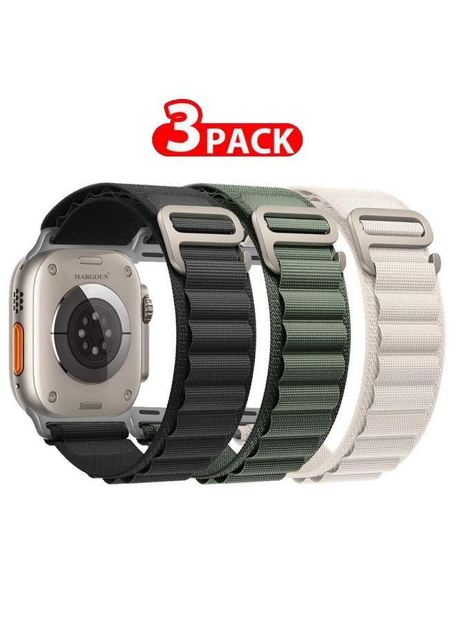 MARGOUN - 3 Pack Alpine Loop Band For Apple Watch Band 49Mm/45Mm/44Mm/42Mm Nylon Woven Sport Strap Compatible With iWatch Series Ultra2/Ultra/8/7/SE/6/5/4/3/2/1 Adjustable With Metal G-Hook Strap Multicolour2 - Image 1