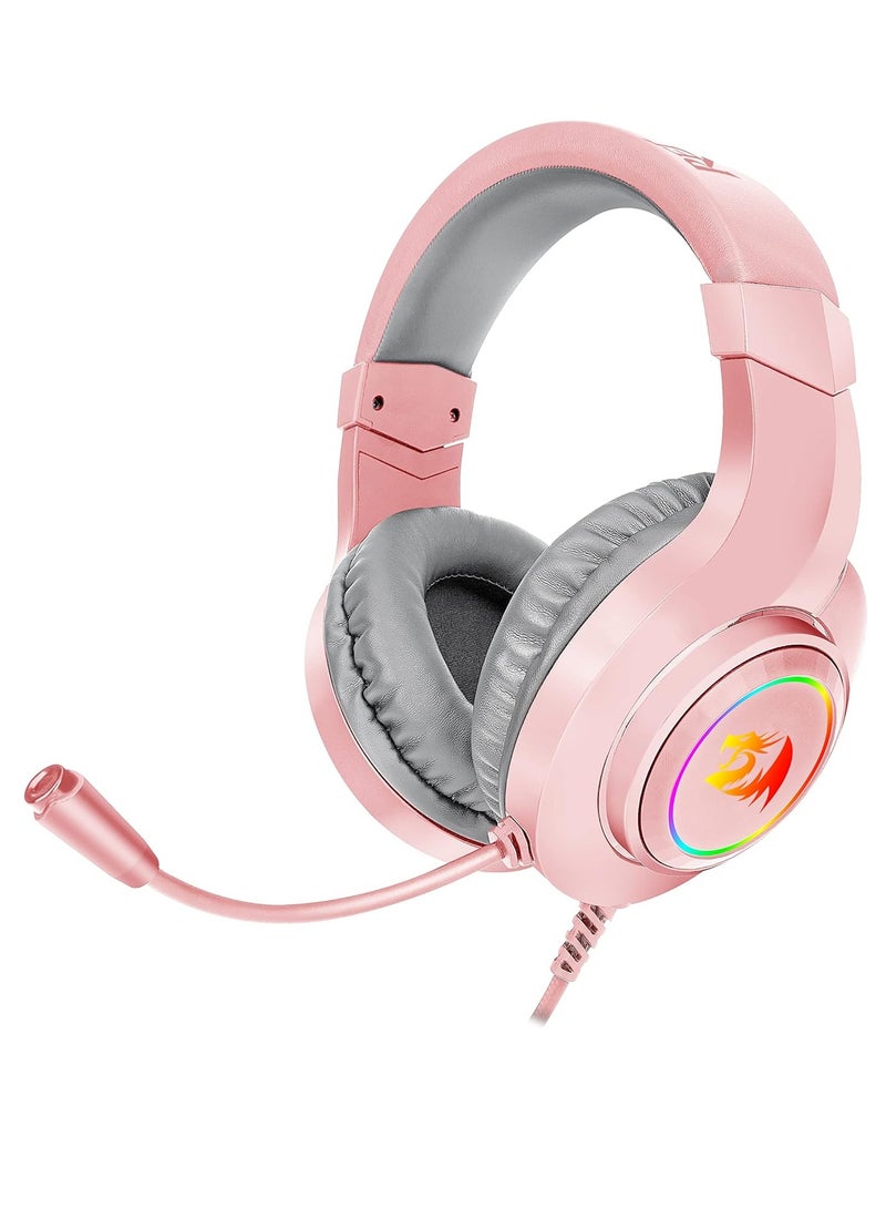 REDRAGON H260 Pink Headphones RGB , Standard With Flexible Omni-Directional Microphone With 40mm Capsule For Clear Communication - Image 1