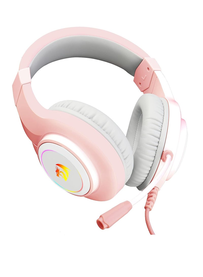 REDRAGON H260 Pink Headphones RGB , Standard With Flexible Omni-Directional Microphone With 40mm Capsule For Clear Communication - Image 3
