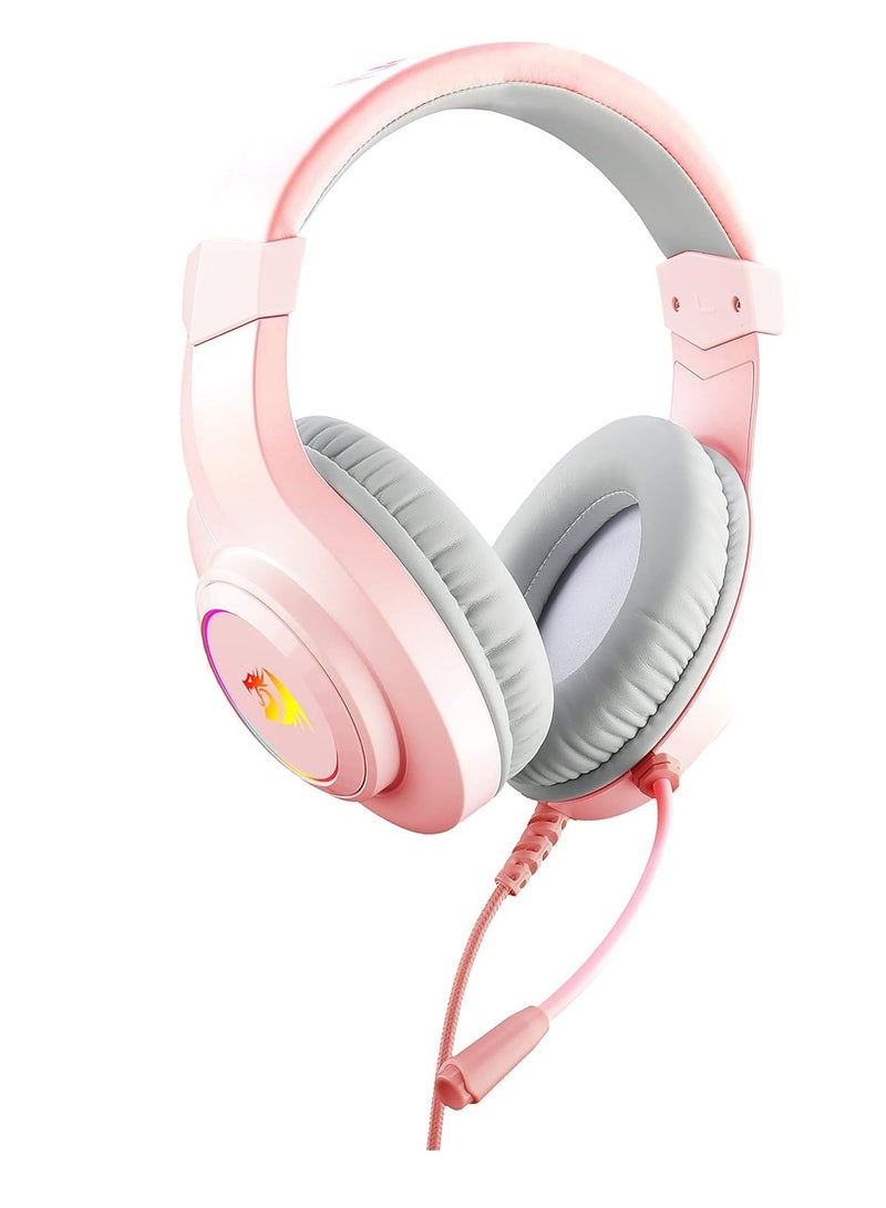 REDRAGON H260 Pink Headphones RGB , Standard With Flexible Omni-Directional Microphone With 40mm Capsule For Clear Communication - Image 2