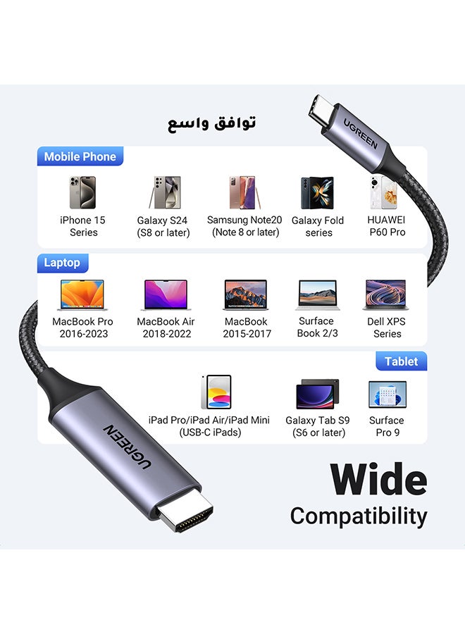 USB C to HDMI Cable 1M, USB 3.1 Type C Thunderbolt 3 to HDMI 4K At 60Hz UHD Adapter Compatible With iPhone 16/15 Series,iPad Pro/Air/Mini,Samsung S24/S23 Ultra,MacBook Pro,Dell XPS Black