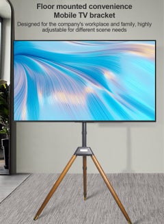 Flash Hawk Wood TV Stand With Tripod Base For 32-75 Inch Screens, Height Adjustable TV Floor Stand 180°Swivel Portable TV Mount Stand For Bedroom, Living Room, Studio Black+Brown  - Image 5