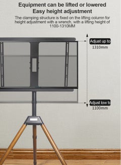 Flash Hawk Wood TV Stand With Tripod Base For 32-75 Inch Screens, Height Adjustable TV Floor Stand 180°Swivel Portable TV Mount Stand For Bedroom, Living Room, Studio Black+Brown  - Image 3