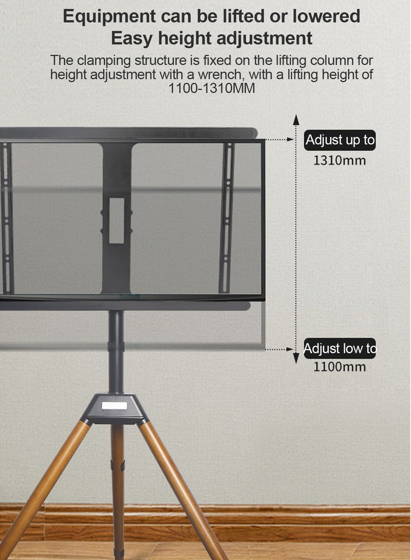 Flash Hawk Wood TV Stand With Tripod Base For 32-75 Inch Screens, Height Adjustable TV Floor Stand 180°Swivel Portable TV Mount Stand For Bedroom, Living Room, Studio Black+Brown  - Image 3