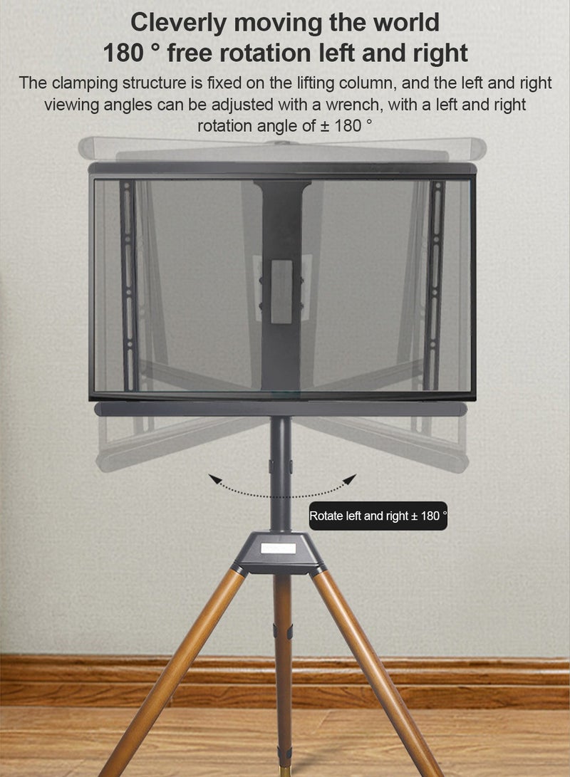Flash Hawk Wood TV Stand With Tripod Base For 32-75 Inch Screens, Height Adjustable TV Floor Stand 180°Swivel Portable TV Mount Stand For Bedroom, Living Room, Studio Black+Brown  - Image 2