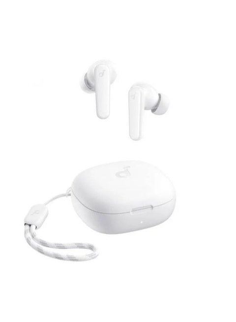 سماعات أذن Soundcore من Anker R50i True Wireless مقاس 10 مم مع صوت جهير كبير، وبلوتوث 5.3، ووقت تشغيل 30 ساعة، ومقاومة للماء IPX5، ومكالمات واضحة بتقنية الذكاء الاصطناعي مع 2 ميكروفون، و22 مُعادل صوت مُسبق عبر التطبيق باللون الأبيض