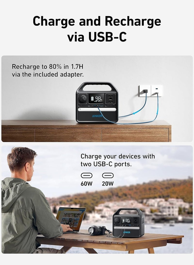 Anker - 320 Wh 522 Portable Power Station 320Wh,Over 3,000 Charge/Discharge Cycles, Equipped with 2 USB-C Ports, AC300W, Pure Sine Wave, PowerIQ 3.0 Camping, Outdoors, Emergency Power Supply Black - Image 1