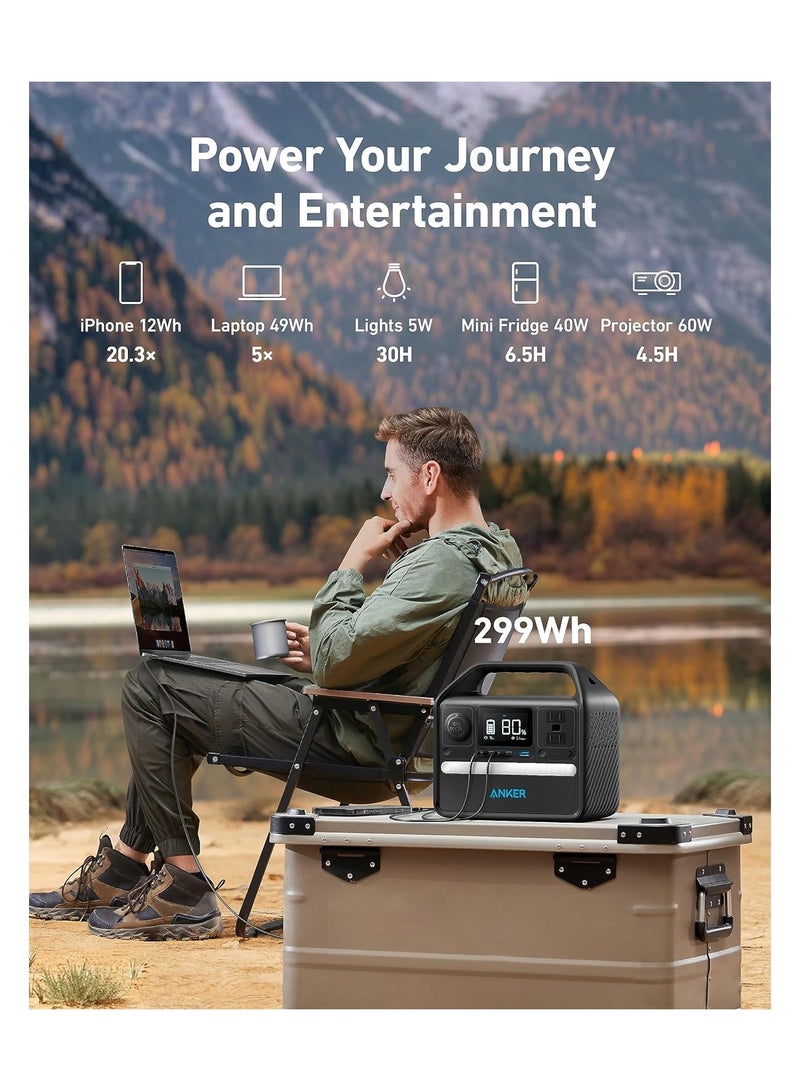 Anker - 320 Wh 522 Portable Power Station 320Wh,Over 3,000 Charge/Discharge Cycles, Equipped with 2 USB-C Ports, AC300W, Pure Sine Wave, PowerIQ 3.0 Camping, Outdoors, Emergency Power Supply Black - Image 1