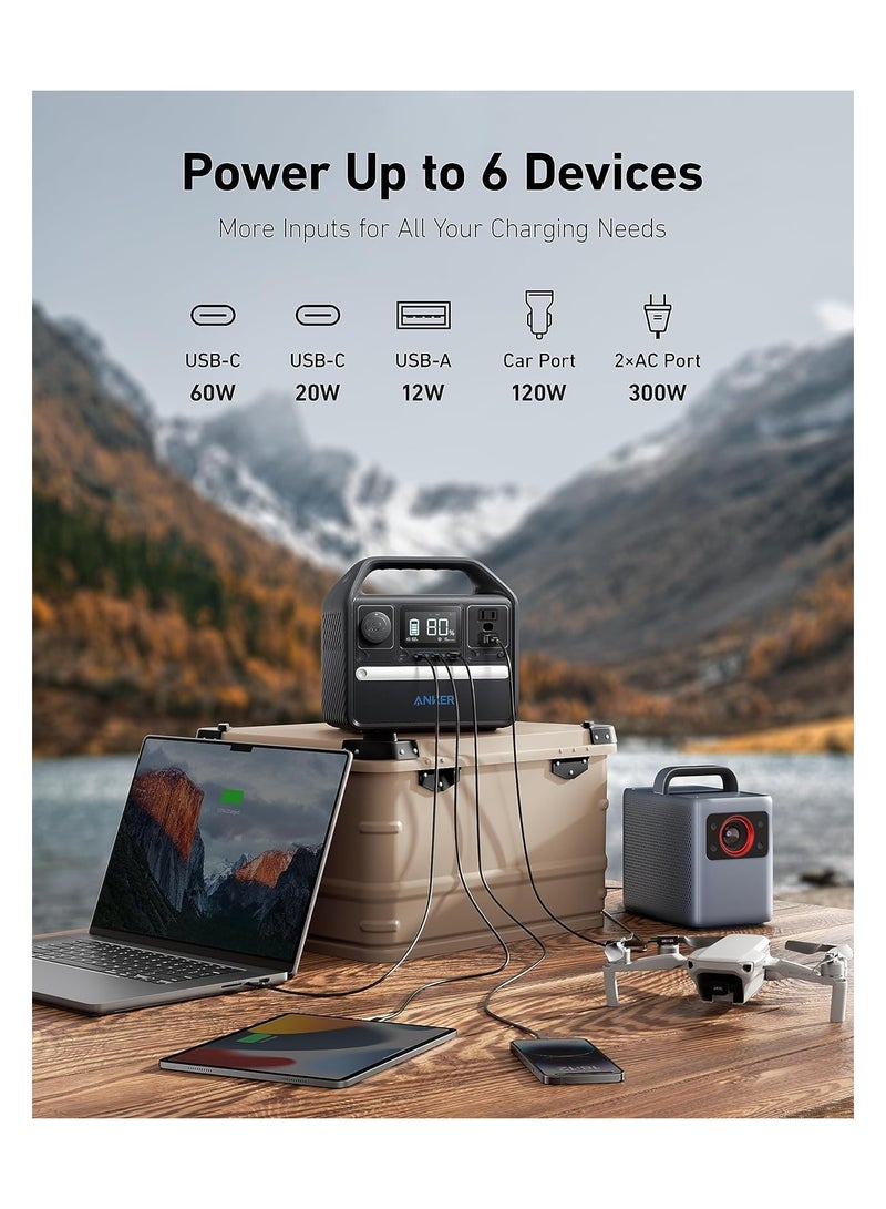 Anker - 320 Wh 522 Portable Power Station 320Wh,Over 3,000 Charge/Discharge Cycles, Equipped with 2 USB-C Ports, AC300W, Pure Sine Wave, PowerIQ 3.0 Camping, Outdoors, Emergency Power Supply Black - Image 1