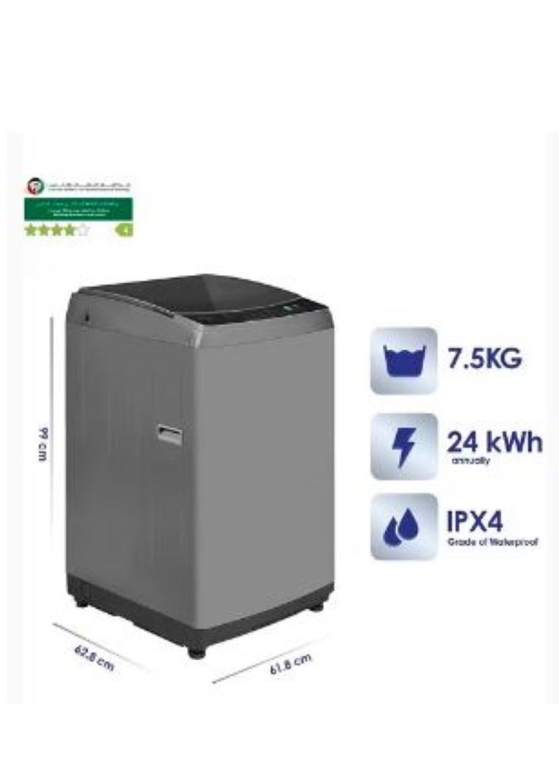 SUPER GENERAL - Fully Automatic Top-Loading Washing Machine 8 Programs Efficient Top-Load Washer With Child-Lock LED Display 1 Year Warranty 7.5 kg SGW752S Silver - Image 1