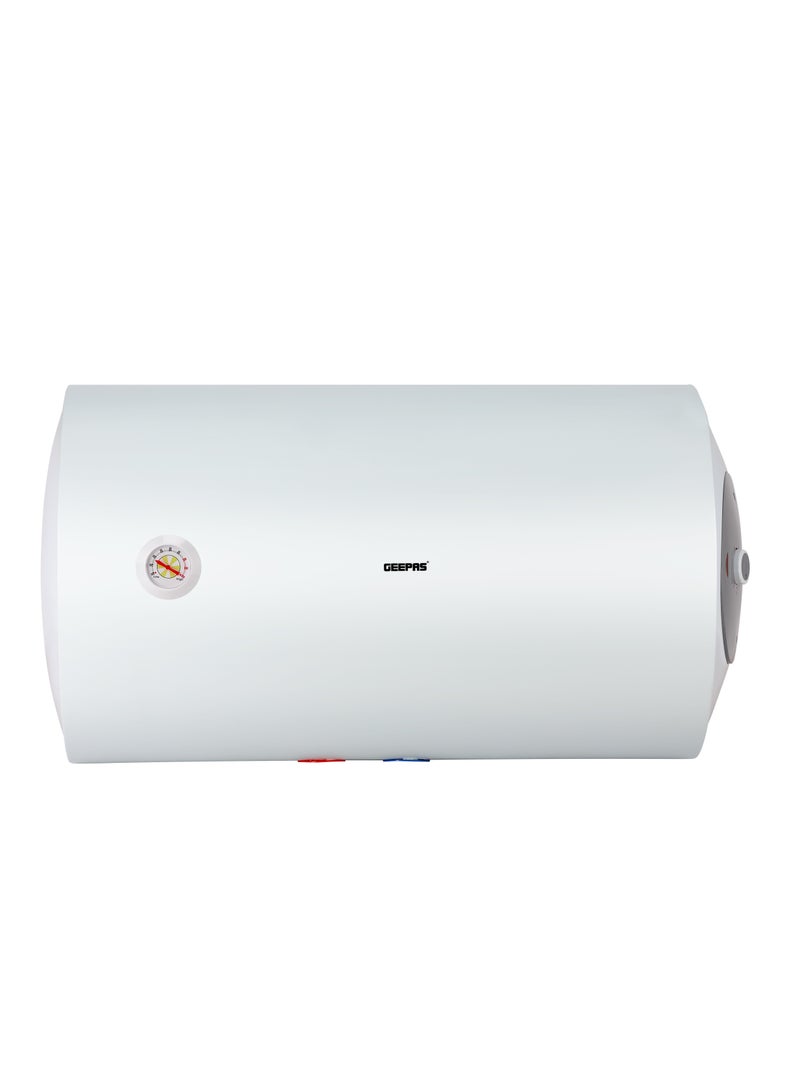 GEEPAS Electric Storage Water Heater, 80L Horizontal, Pre Coated Metal Body, Manual Control Knob, Inner Tank, Polyurethane Insulation, Magnesium Anode, Automatic Thermal Cut-Off, Surge Protection White  - Image 1
