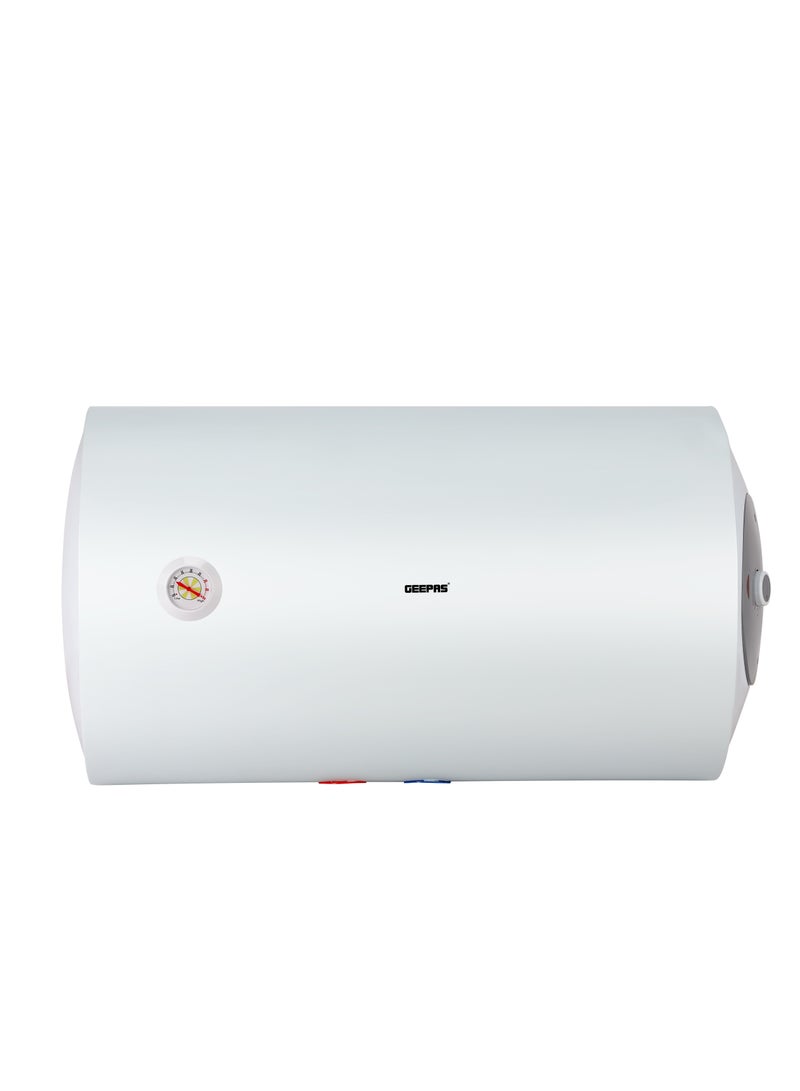 GEEPAS Electric 50L Horizontal Storage Water Heater, With Manual Control Knob, Inner Tank, Pre Coated Metal Body, Polyurethane Insulation, Magnesium Anode, Automatic Thermal Cut-Off,  Surge Protection White  - Image 1