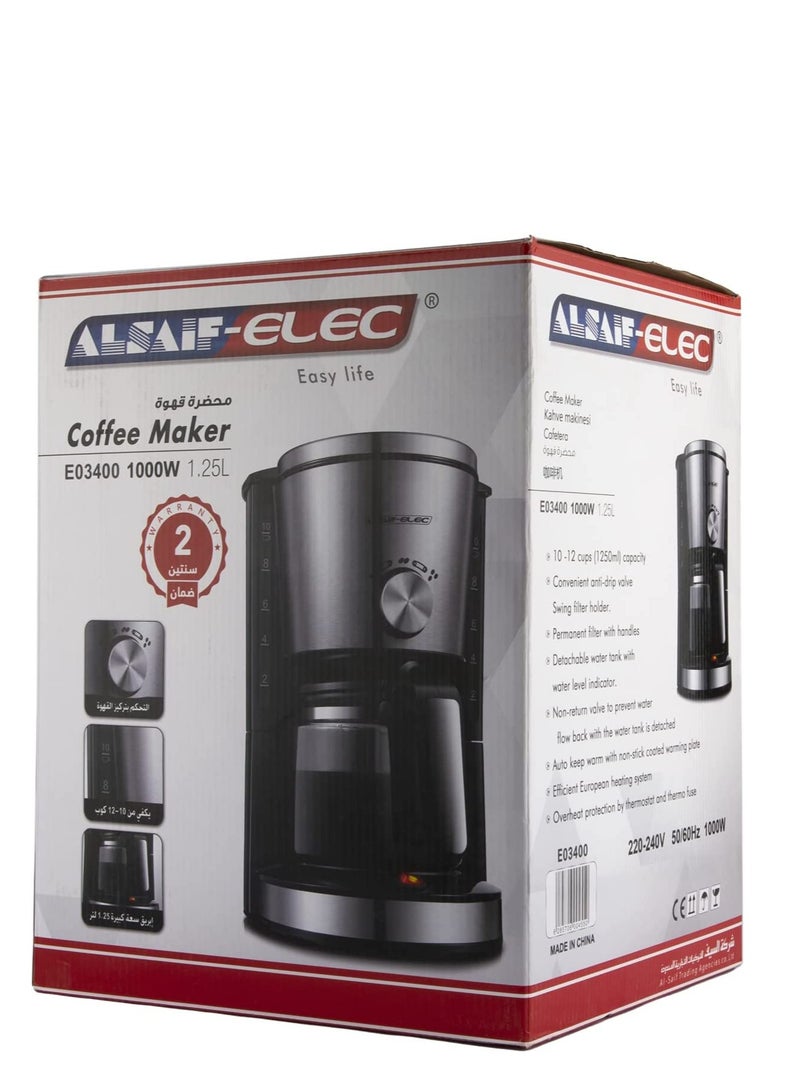 ألسيف إليك ماكينة صنع القهوة مع إعدادات الكثافة 1.25 لتر و1000 وات E03400 فضي / أسود - Image 2