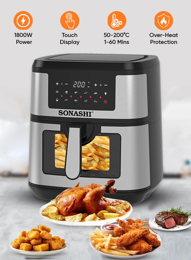 SONASHI Digital Air Fryer – LED Touch-Screen Display | 9.5L Pot Capacity Transparent Basket with High Speed Air Circulation Technology for Frying, Roasting, Baking and Toasting 9.5 L 1800 W SAF-950 Black/Silver  - Image 1