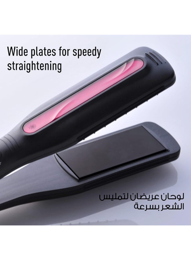 Panasonic Ceramic Hair Straightener Wide Plate Speedy Straightening, Eh-Hs42 Black/Pink  - Image 4