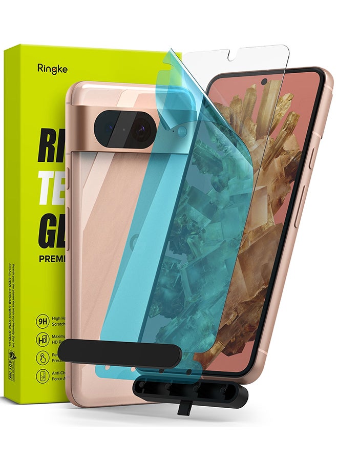 Ringke Full Cover Tempered Glass Screen Protector Compatible With Google Pixel 8, Premium 9H Hardness Protective Film With Installation Kit- 2 Pack Clear  - Image 1