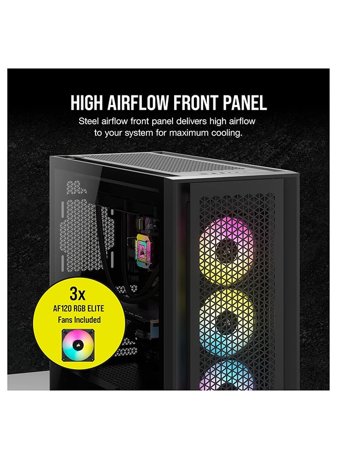 كورسير حافظة iCUE 5000D RGB AIRFLOW متوسطة الحجم، سوداء - 3 مراوح AF120 RGB ELITE - وحدة تحكم iCUE Lighting Node PRO - تصميم تدفق هواء عالي أسود  - Image 2