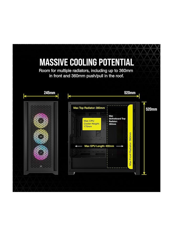كورسير حافظة iCUE 5000D RGB AIRFLOW متوسطة الحجم، سوداء - 3 مراوح AF120 RGB ELITE - وحدة تحكم iCUE Lighting Node PRO - تصميم تدفق هواء عالي أسود  - Image 3