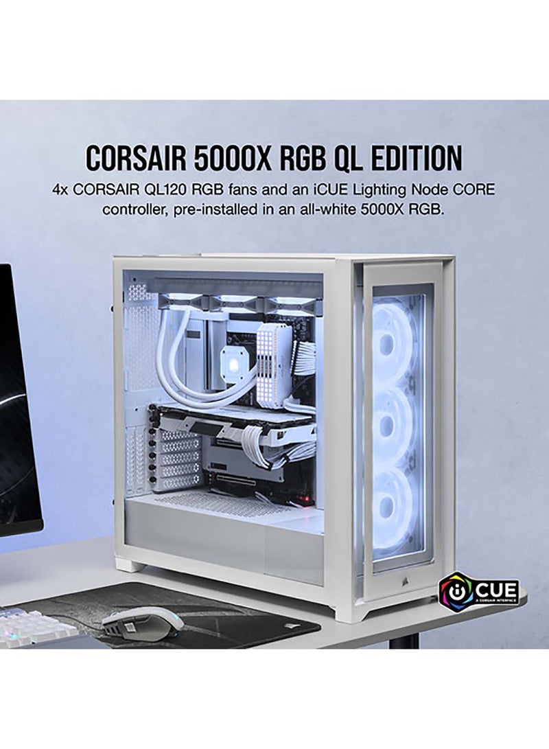 CORSAIR iCUE 5000X RGB QL Edition Mid-Tower ATX Case White  - Image 2