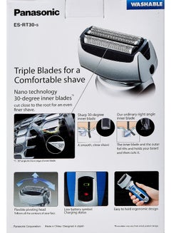 Panasonic Rechargeable Blade Shaver For Men, Es-Rt30 Grey/Blue  - Image 3