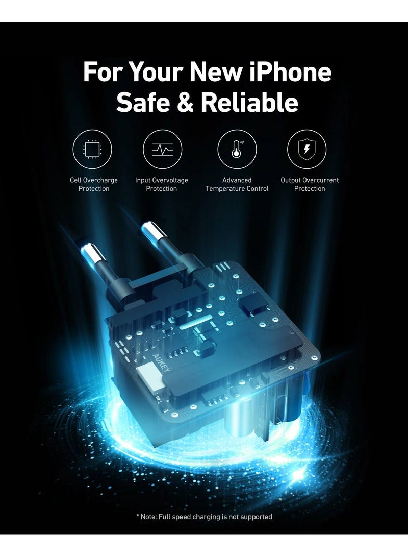 Aukey Omnia PA-B2 USB C 61W GaN Wall Charger - PD 3.0 Fast Charging with Dynamic Detect - Compact & Portable - Safe & Reliable Black  - Image 2