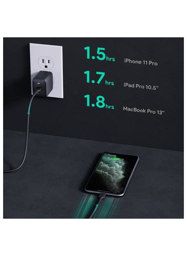 Omnia PA-B2 USB C 61W GaN Wall Charger - PD 3.0 Fast Charging with Dynamic Detect - Compact & Portable - Safe & Reliable Black