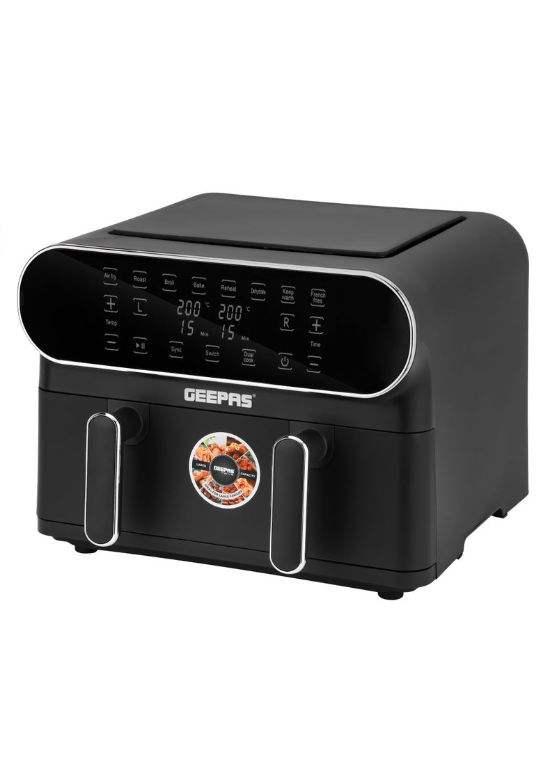 GEEPAS - Digital Air Fryer 11 L Capacity With 5.5 L Dual Baskets With Separator| With Vortex Air Frying Technology| Digital Display, Multiple Function, Dehydrate, Keep Warm, Broil, Others 1-60 Min Timer| Ideal For Fries, Steak, Chicken, Cake, Meat, Bread 11 L 1700 W GAF37532 Grey - Image 1