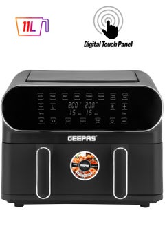 GEEPAS Digital Air Fryer 11 L Capacity With 5.5 L Dual Baskets With Separator| With Vortex Air Frying Technology| Digital Display, Multiple Function, Dehydrate, Keep Warm, Broil, Others 1-60 Min Timer| Ideal For Fries, Steak, Chicken, Cake, Meat, Bread 11 L 1700 W GAF37532 Grey  - Image 1
