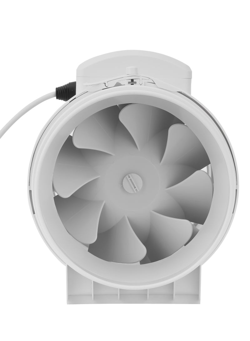 GEEPAS 8” In Line Exhaust Fan" with 2-speed settings, 1700 rpm speed, 500CFM, rust-free construction, low noise operation, designed for installation in loft or roof space 55 W GF21193 White  - Image 1