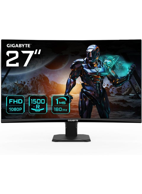 شاشة ألعاب GS27FC مقاس 27 بوصة 180 هرتز 1080 بكسل، (1920 × 1080) VA، منحنية، شاشة 1500R، وقت استجابة 1 مللي ثانية (MPRT)، جاهزية HDR، FreeSync Premium، 1x Display Port 1.4، 2X HDMI 2.0 أسود